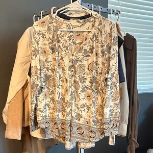Lucky Brand Cream and Brown Floral Blouse